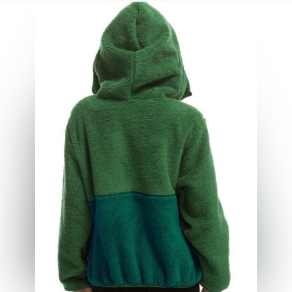 Aviator Nation Teddy Unisex Hooded Half Zip Color block Jacket Garden Green XS - Picture 2 of 16